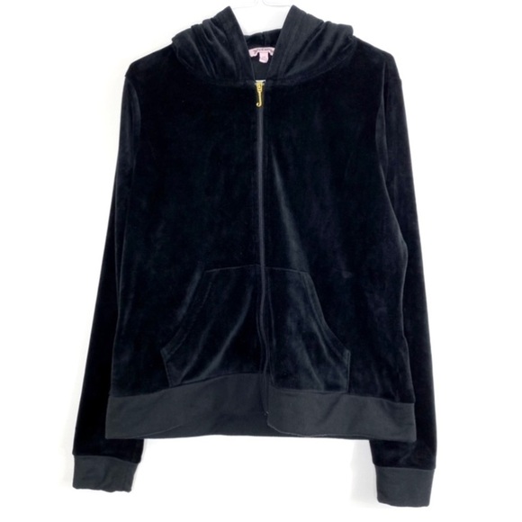 JUICY Culture Rare Velour JC Rhinestone Gold logo Velvet Track Hood Jacket Black - Picture 2 of 9